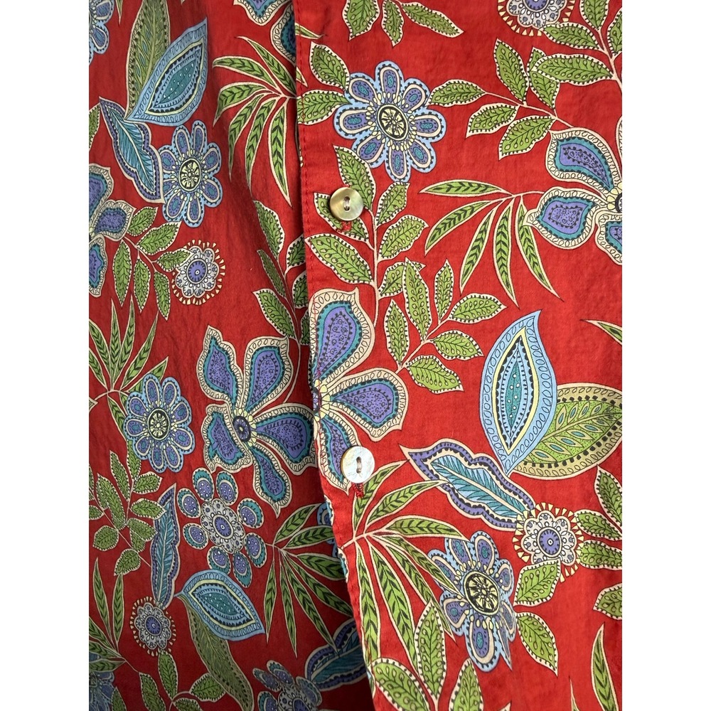 Tori Richard Button Down Shirt Mens M Red Floral Cotton Lawn Hawaii 0300 1922 EX - Picture 7 of 8